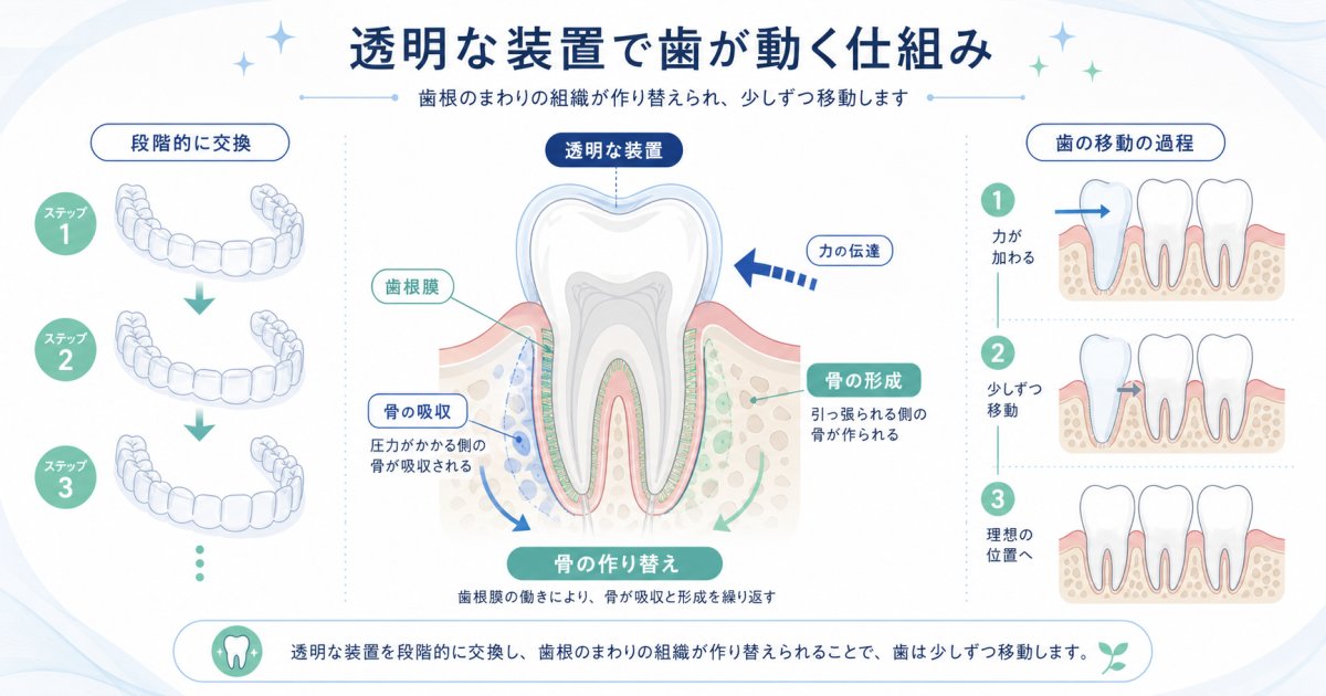 なぜ透明な板で歯が動く？マウスピース矯正の仕組みと交換の流れ