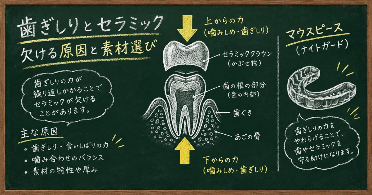 歯ぎしりでセラミックが欠ける？割れる原因と奥歯を守る素材選び