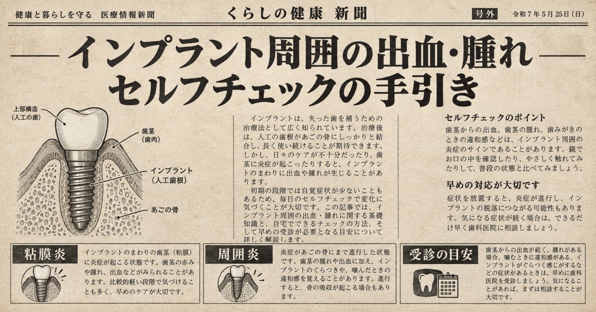 インプラントの歯茎が出血・腫れる時のセルフチェックと受診目安