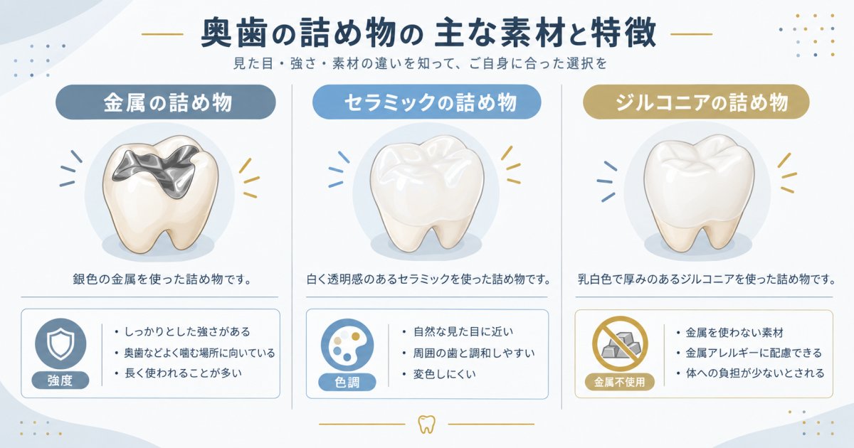 詰め物の再装着と作り直し、保険と自費素材の違い
