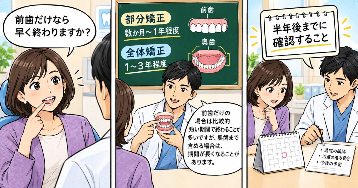 マウスピース矯正の期間目安｜前歯だけと全体ではどう違う？