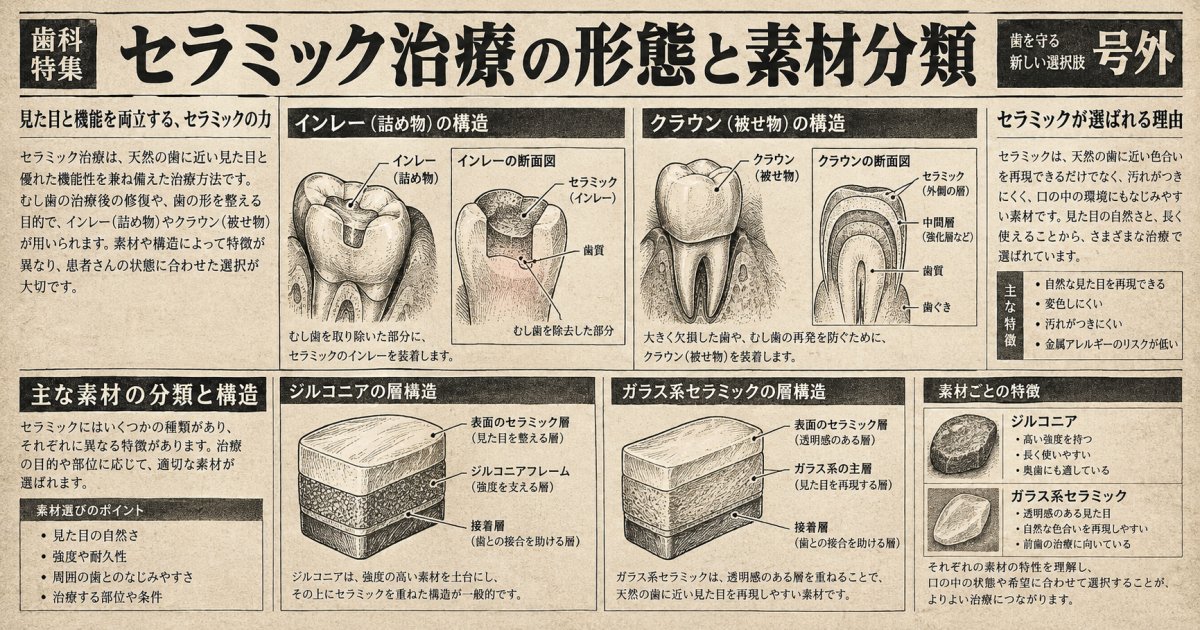 セラミック治療の種類:詰め物・被せ物の形態と素材の分類