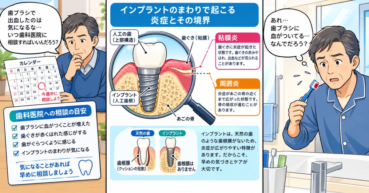 インプラント周囲炎の症状は痛みより出血・口臭が先、受診を急ぐサインの見分け方